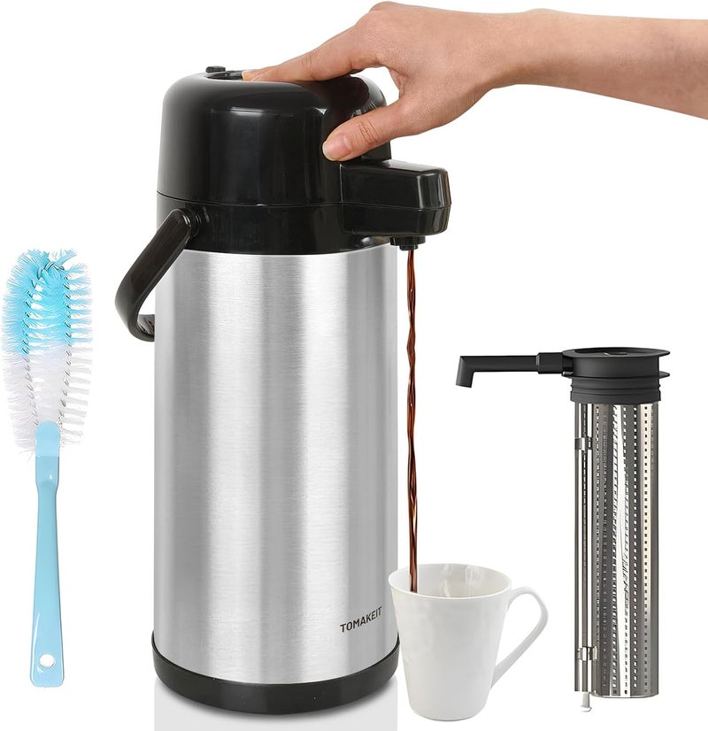  TOMAKEIT Airpot Coffee Dispenser with Pump,102 OZ/ 3L Large Coffee Dispenser with Tea Filter for Party Hot Drinks Water Tea Chocolate Hot/Cold Water, Insulated Stainless Steel Thermal Carafes - Image 1